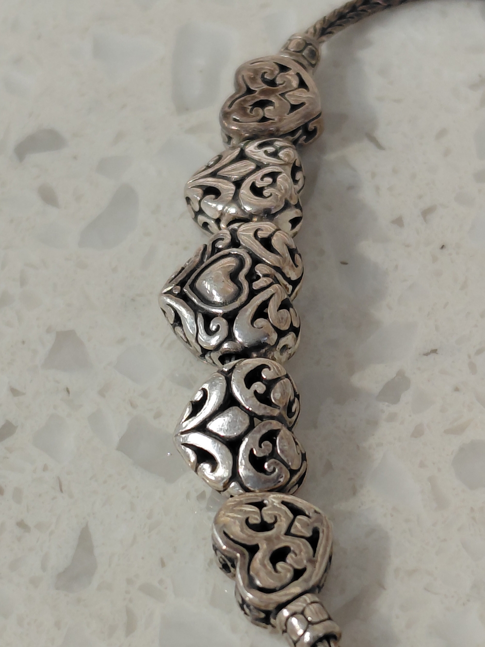 Filigree Heart Bead Bracelet in 925 Sterling Silver